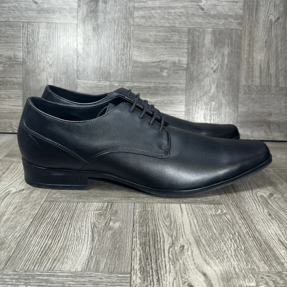 Calvin Klein Oxford Dress Shoes Mens 12 Black Leather Square Toe NEW CMBRODIE2